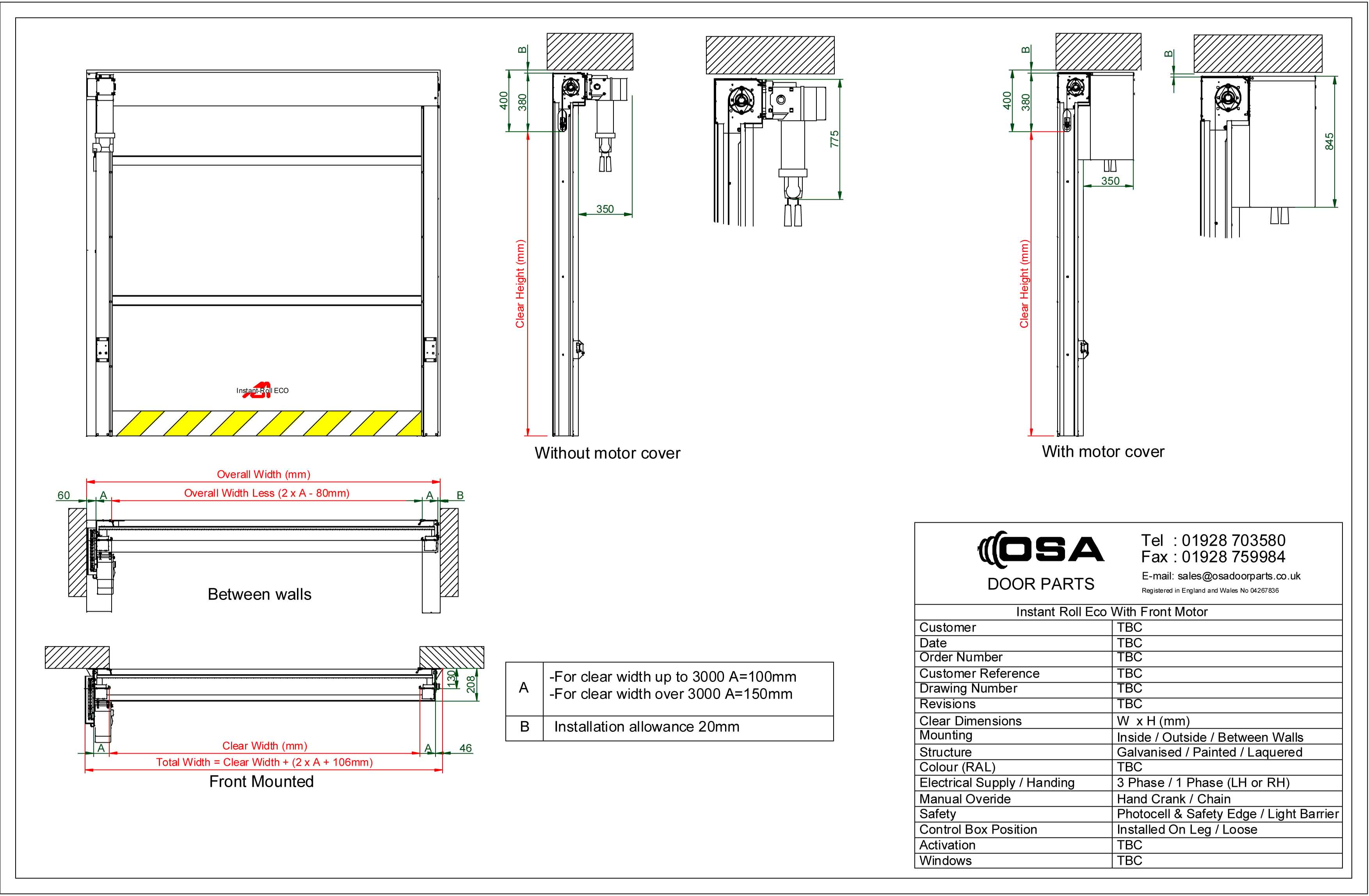 High Speed Doors Drawings Osa Door Parts Limited